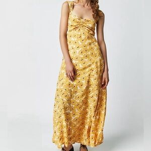 Free People Rosalee Midi Dress Yellow Brown Floral Boho | L